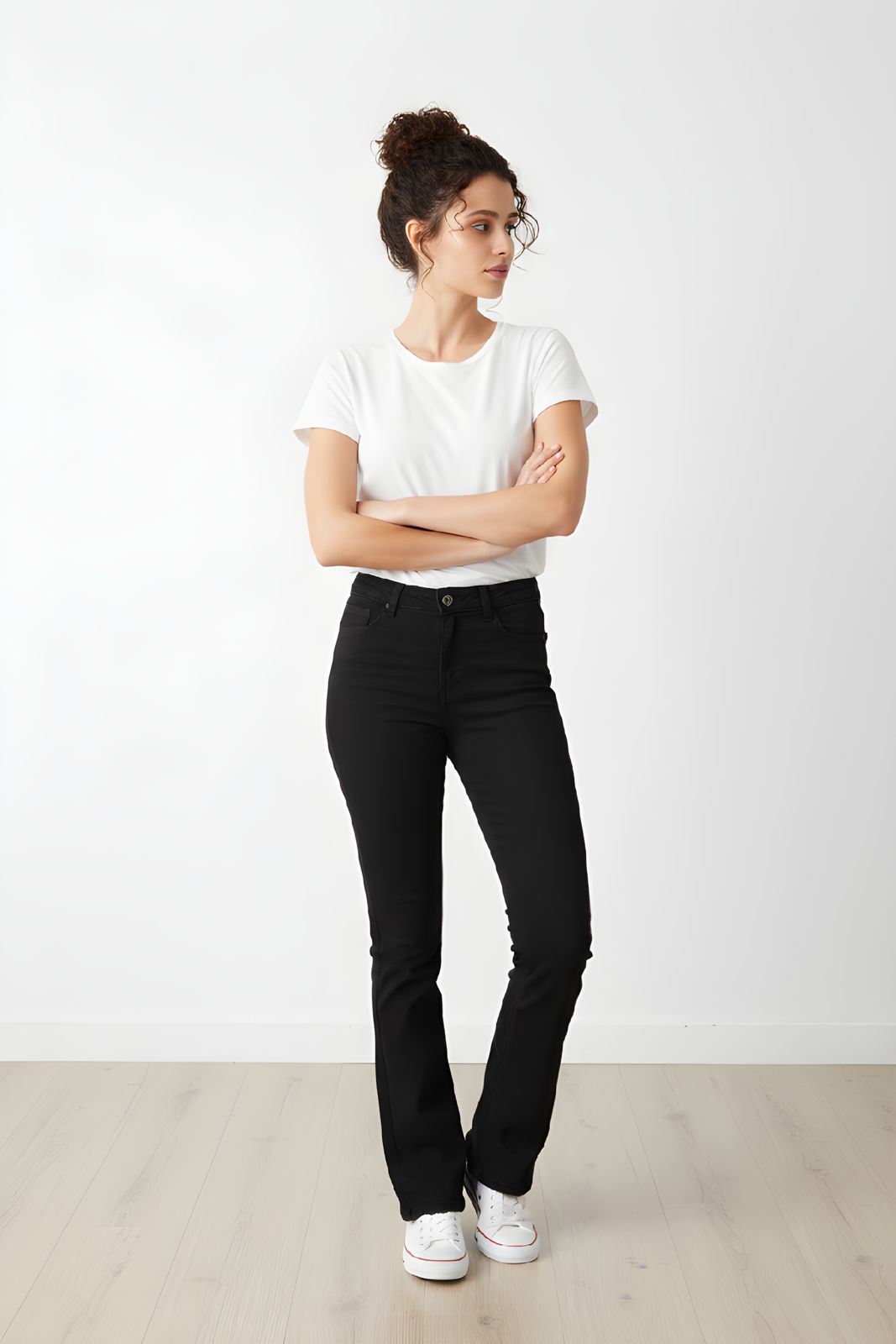 Calça Jeans Skinny flare preta marmorizada